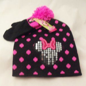 MINNIE MOUSE Disney Junior Toddler 2pc Knit Hat and Glove Set-New with Tag